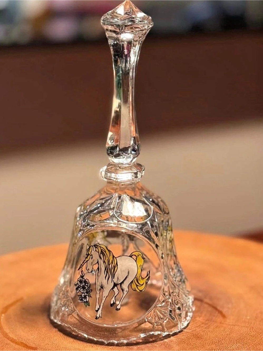 Vintage Clear & Yellow Glass Unicorn Bell